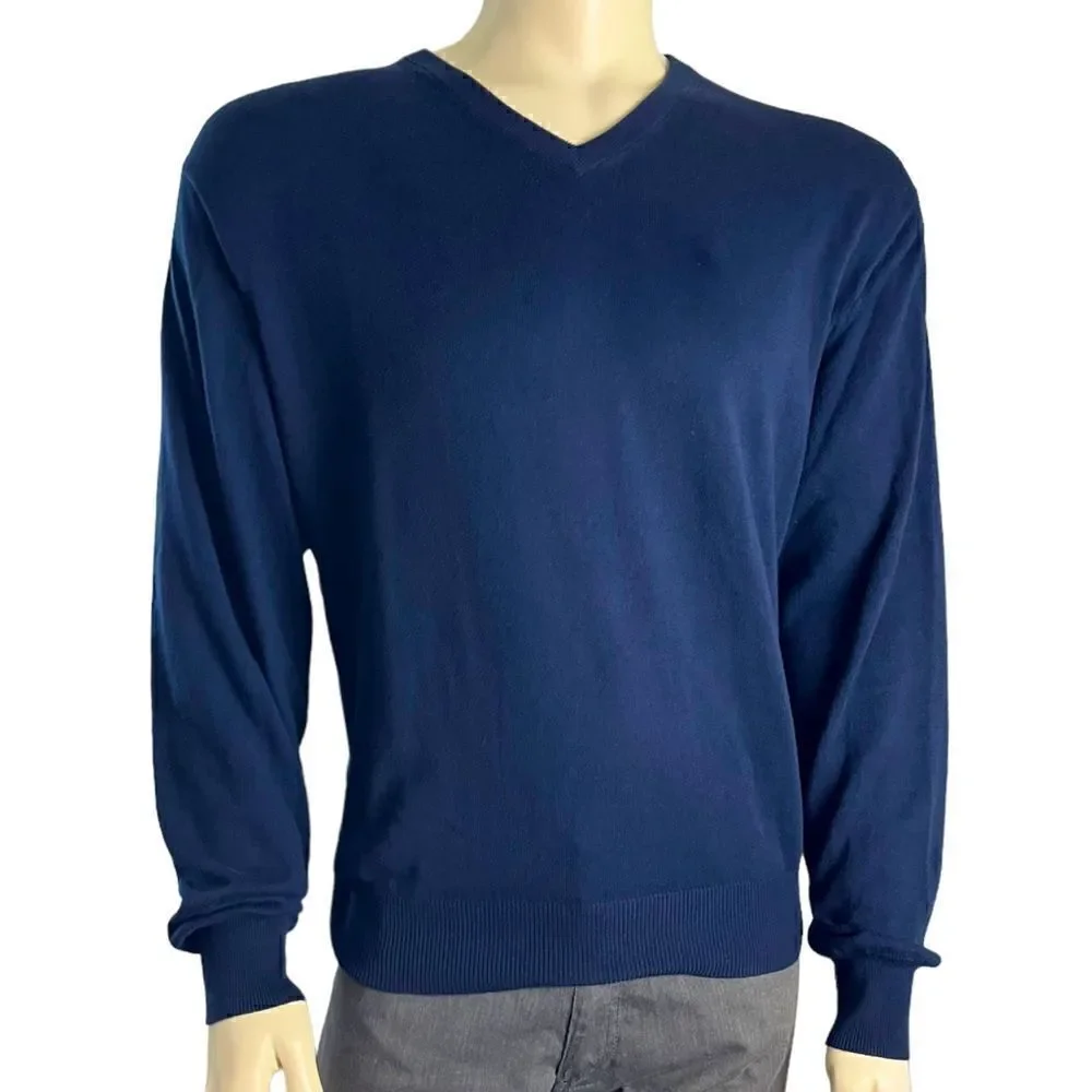 Peter Millar L/S V-Neck Navy Sweater 95% Cotton 5% Cashmere Excellent Condition